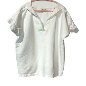 J Jill White Cotton Tee Short Sleeve T-Shirt Size 2X Boxy Top Collared